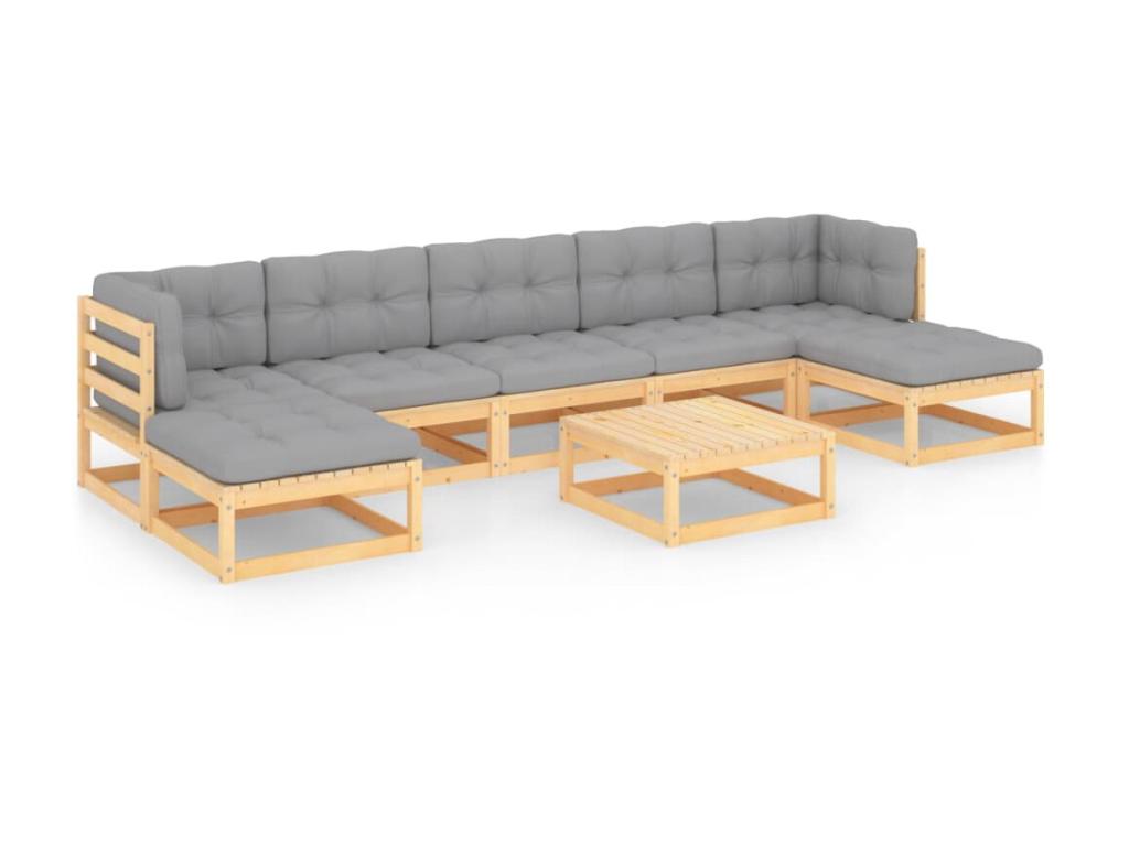 8-piece garden furniture set with cushions, solid pine wood, 68 FCEB19301