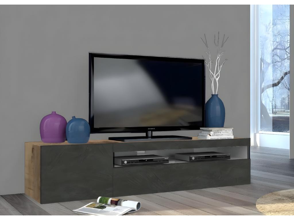 Lysvia TV Stand, Low Sideboard, TV Base, Made in Italy, 150x40x37 cm, Maple and Slate, GOFG26868