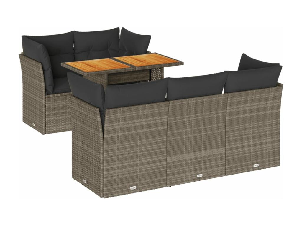 6-piece garden furniture set with grey resin wicker cushions PTXI63559