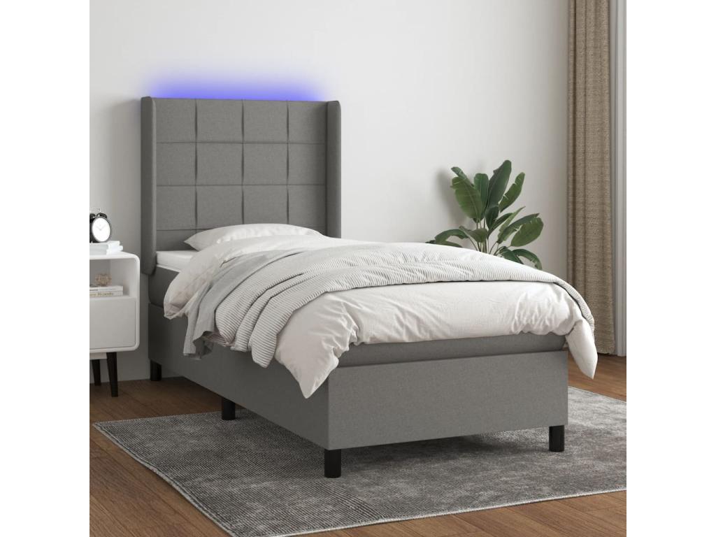Upholstered bed base with mattress and LED lighting, Dark Grey, 80x200cm, Fabric CTSL20860