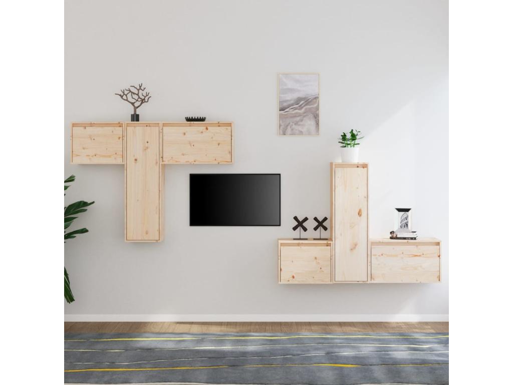 6-piece TV unit, solid pine wood, ZWKC69903