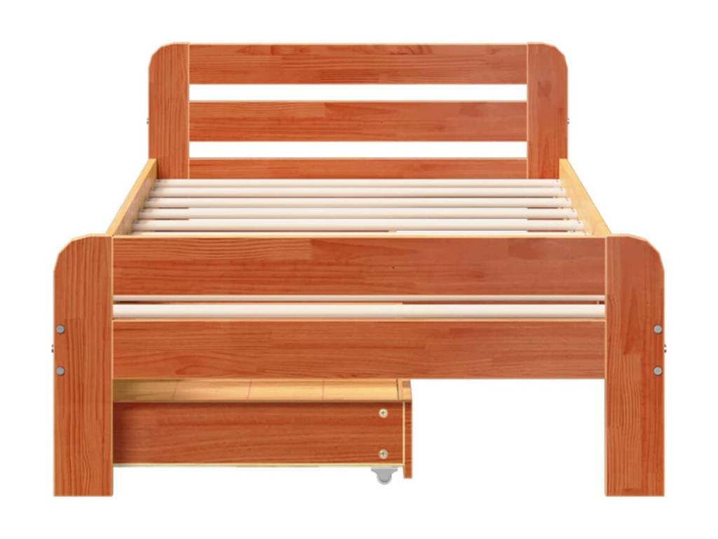 Bed frame without mattress, brown wax finish, 100x200cm, solid pine wood, VMCG11117