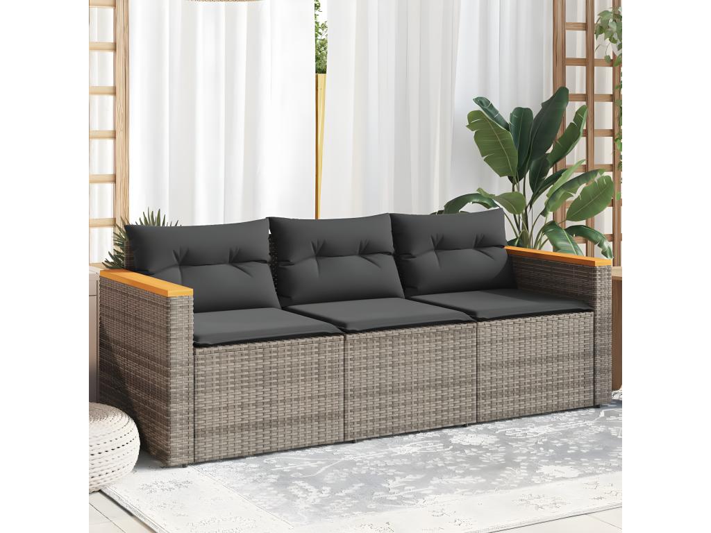 Garden sofa with cushions, 3-seater grey woven resin IDDA16343