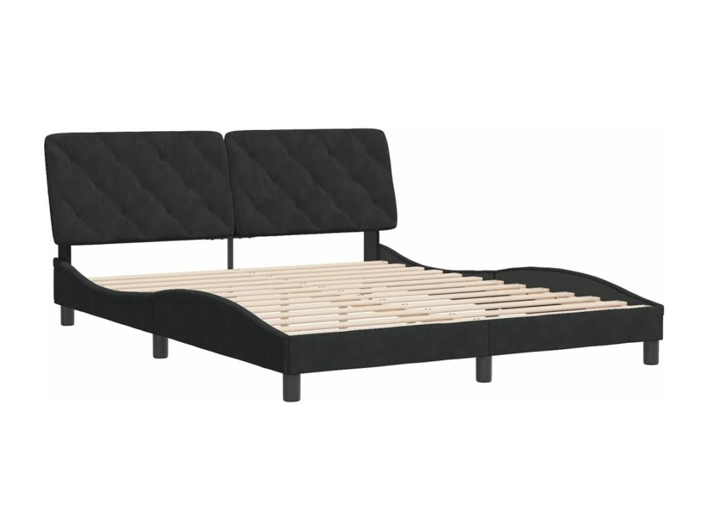Bed frame with headboard, black, 160x200 cm, velvet, ONLV54590