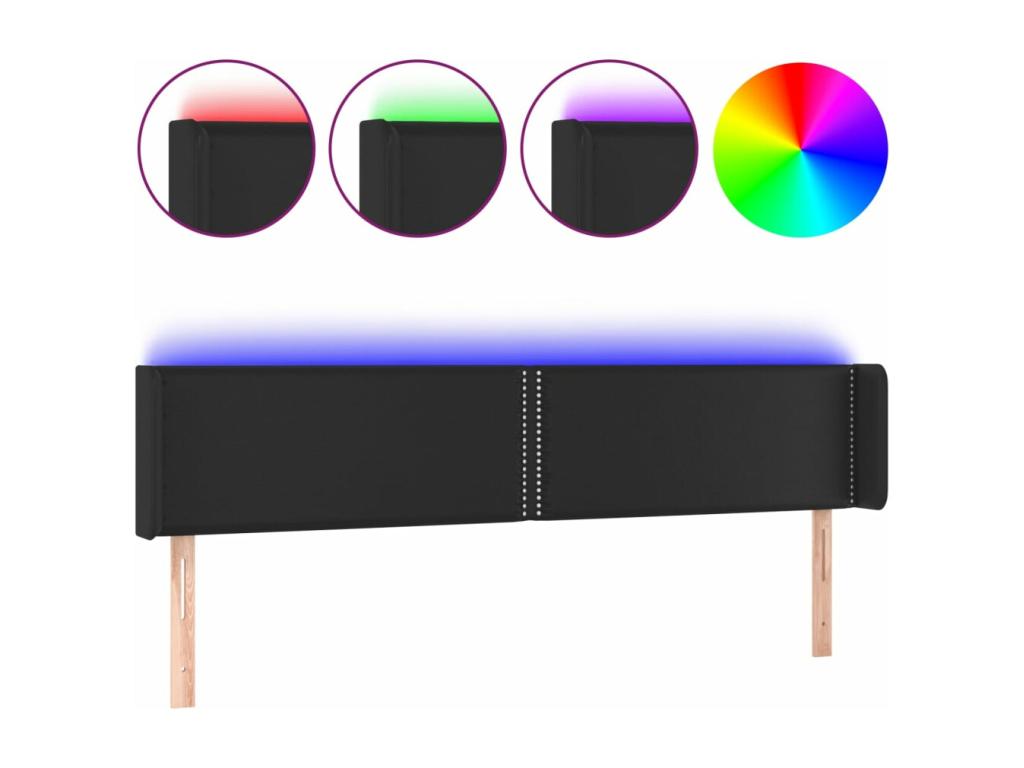 Black LED Headboard 163x16x78/88 cm Faux Leather RHMV24608
