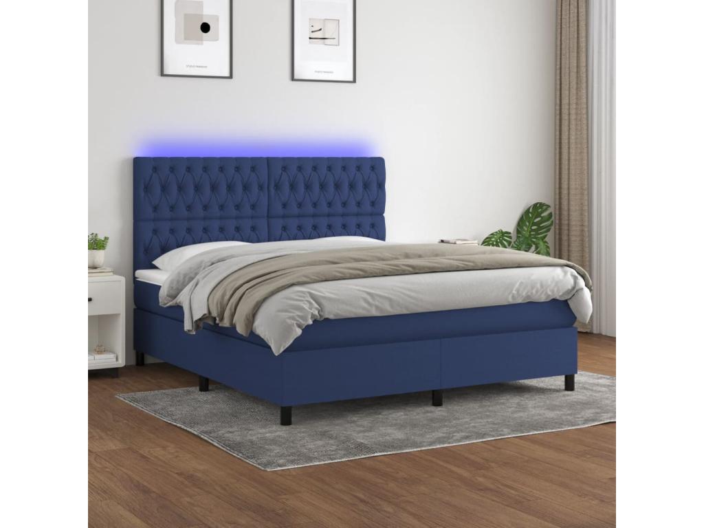 Upholstered bed base with mattress and blue LED lighting, 160x200 cm, fabric FIMV42850