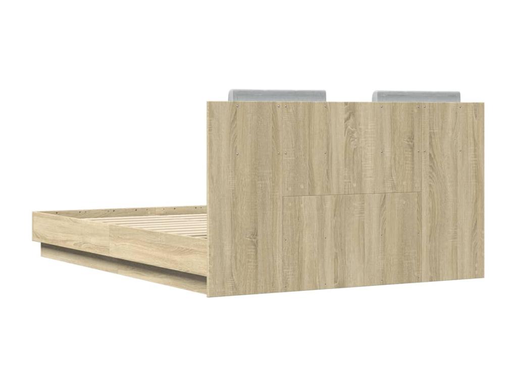 Dormeva bed frame, headboard and LED lights, oak finish, 120x190cm QWLG59269