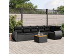 7-piece garden furniture set with cushions, black woven resin, ITCI31414