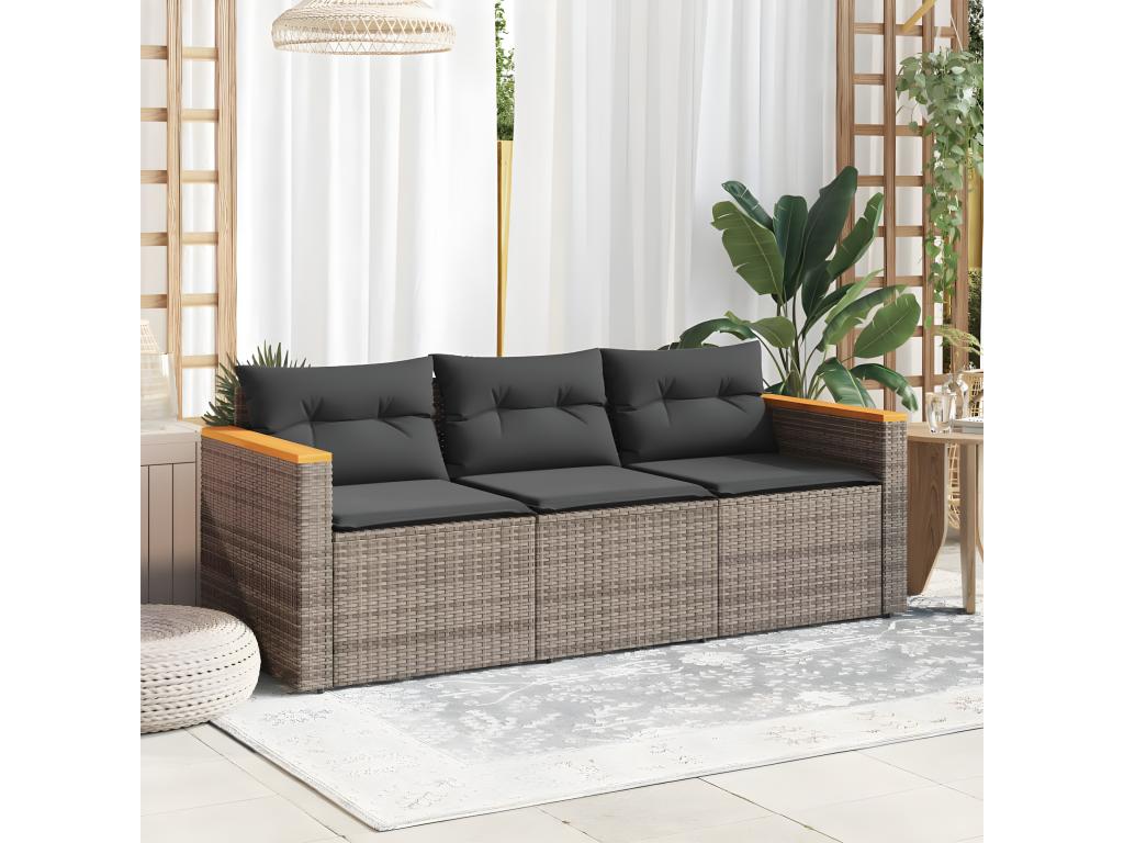 Garden sofa with cushions, 3-seater grey woven resin IDDA16343