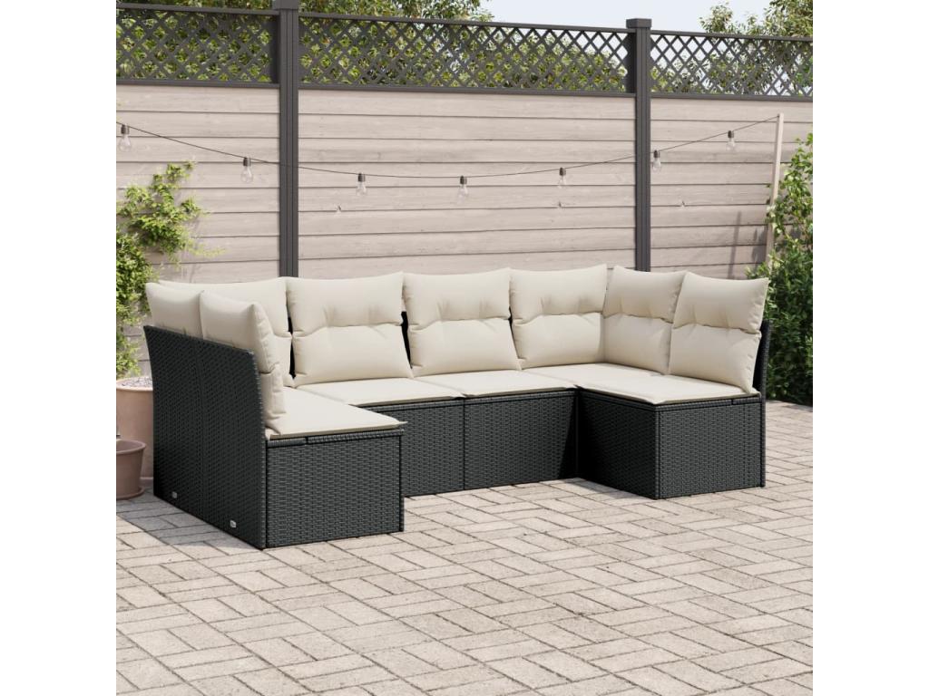 6-piece garden furniture set with cushions, black resin wicker QRKJ80422