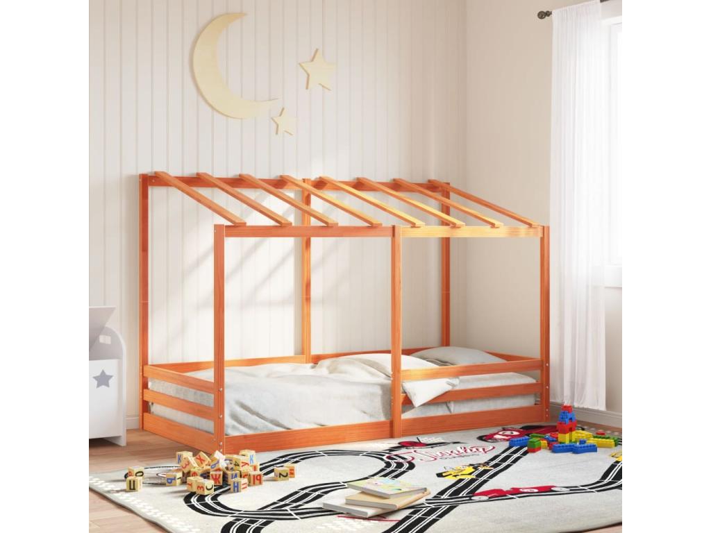 Children's bed without mattress, brown wax finish, 80x200 cm, solid pine, GQDH25964