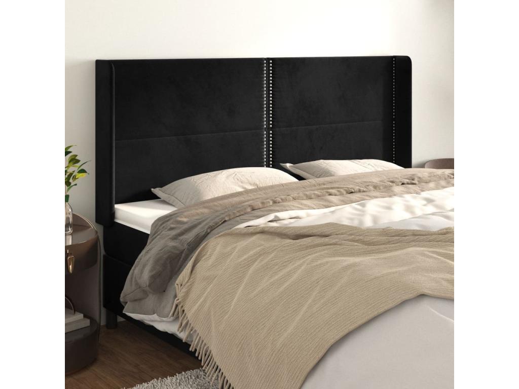 Headboard with wings, Black, 183x16x118/128 cm, Velvet, ETBT76347