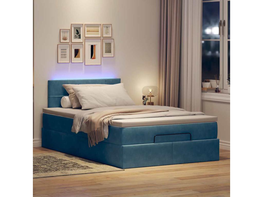 Ottoman bed frame with dark blue mattress 120x190 cm velvet TZUV86927