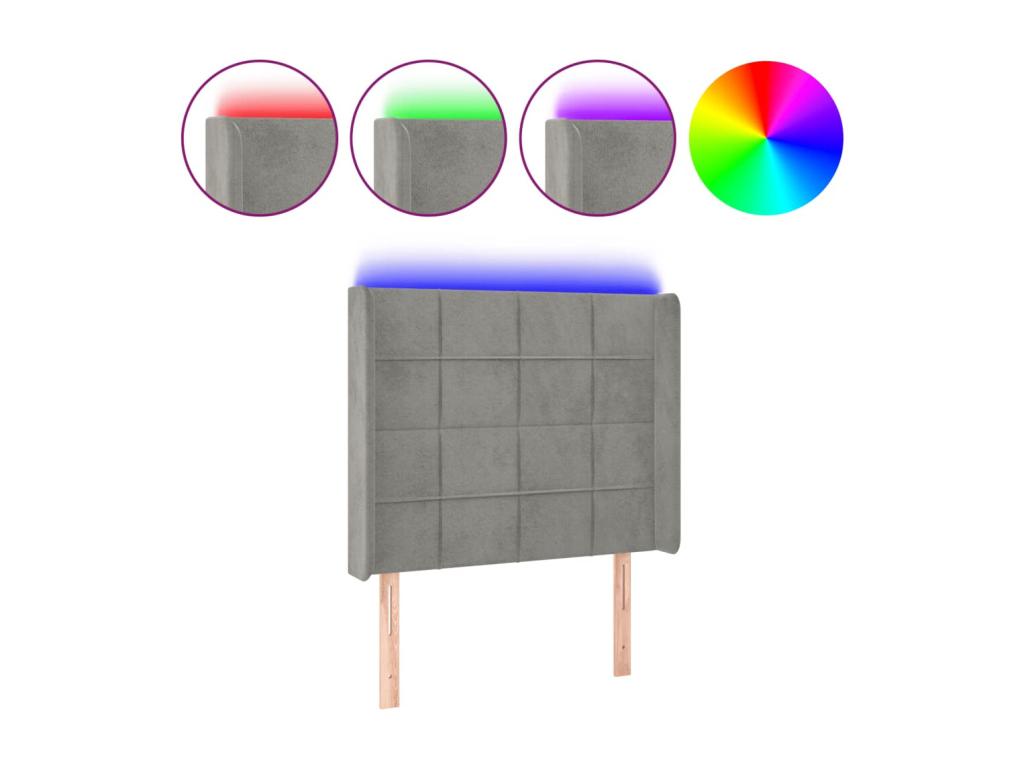 Light Grey LED Headboard 93x16x118/128 cm Velvet XUDB08305