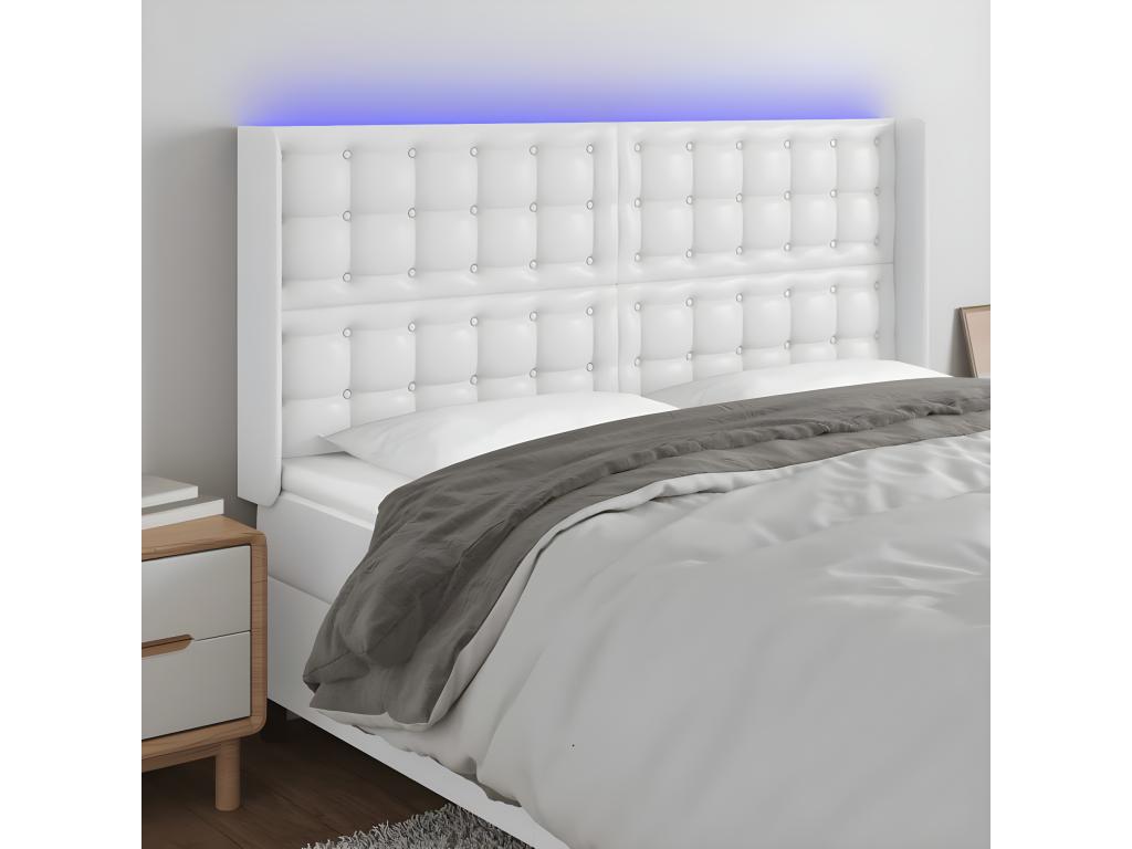 White LED Headboard 147x16x118/128 cm Faux Leather DMUY21124