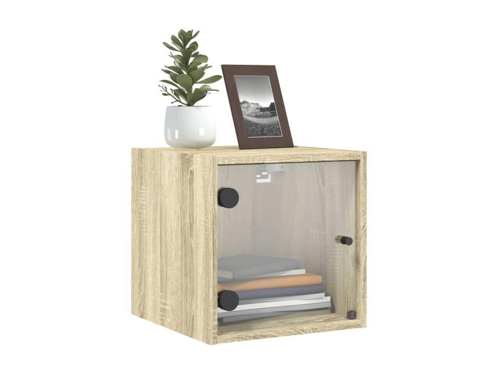 Lysvia 2-piece bedside tables and glass doors in oak, 35x37x35cm XHCO91044