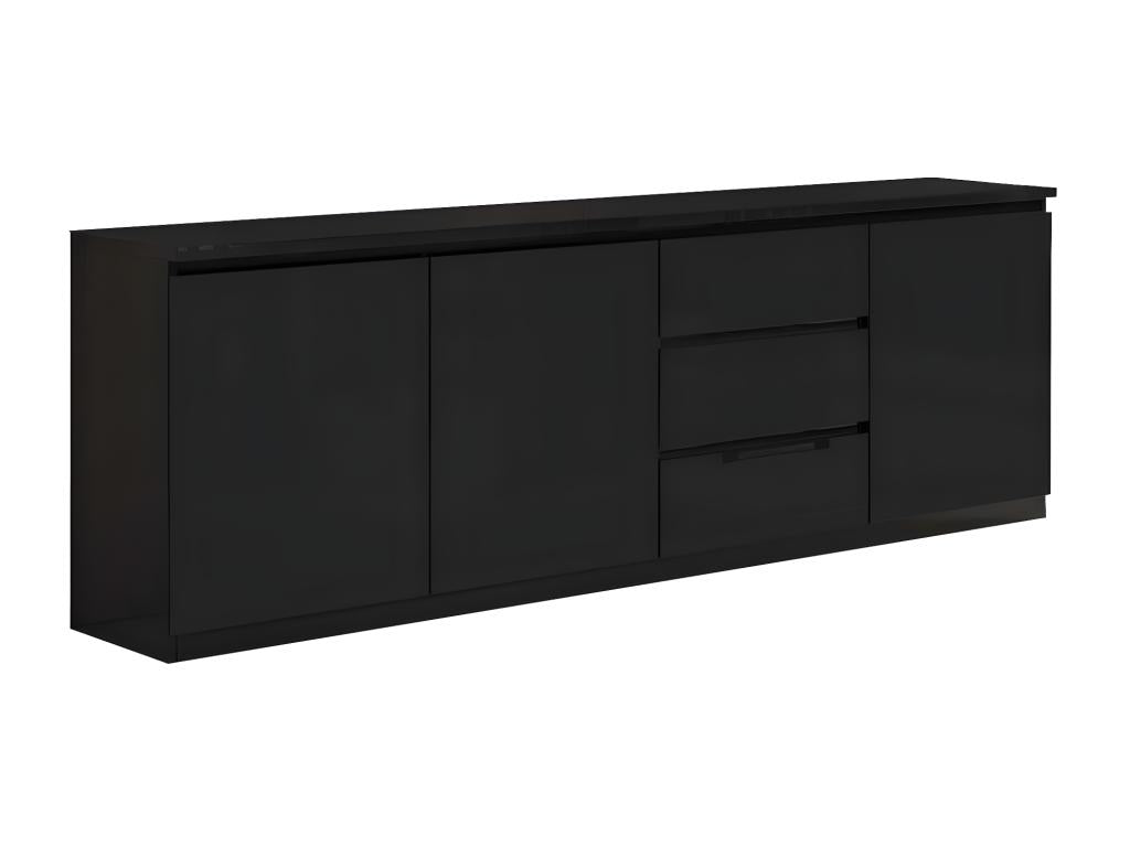 Lysvia - Complete Black Lacquered Living Room Set with 160cm Table, Sideboard, and Display Cabinet with LEDs QFCZ64833