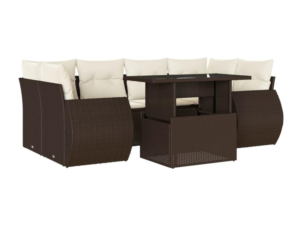 7-piece garden furniture set with cushions, brown woven resin WVGK77929