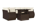 7-piece garden furniture set with cushions, brown woven resin WVGK77929