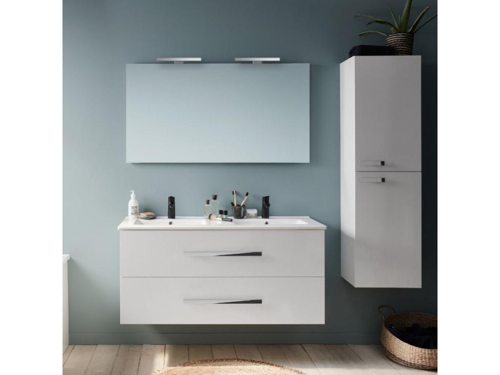 120cm Lysvia Up double vanity unit in glossy white with mirrored column and spotlights SFVX65611