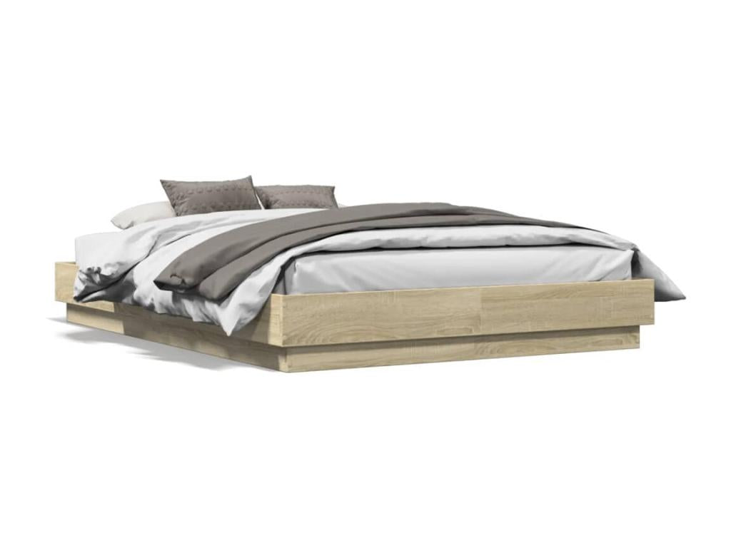 Bed frame with Lysvia LED lighting, oak finish, 140x190 cm, UECG23735