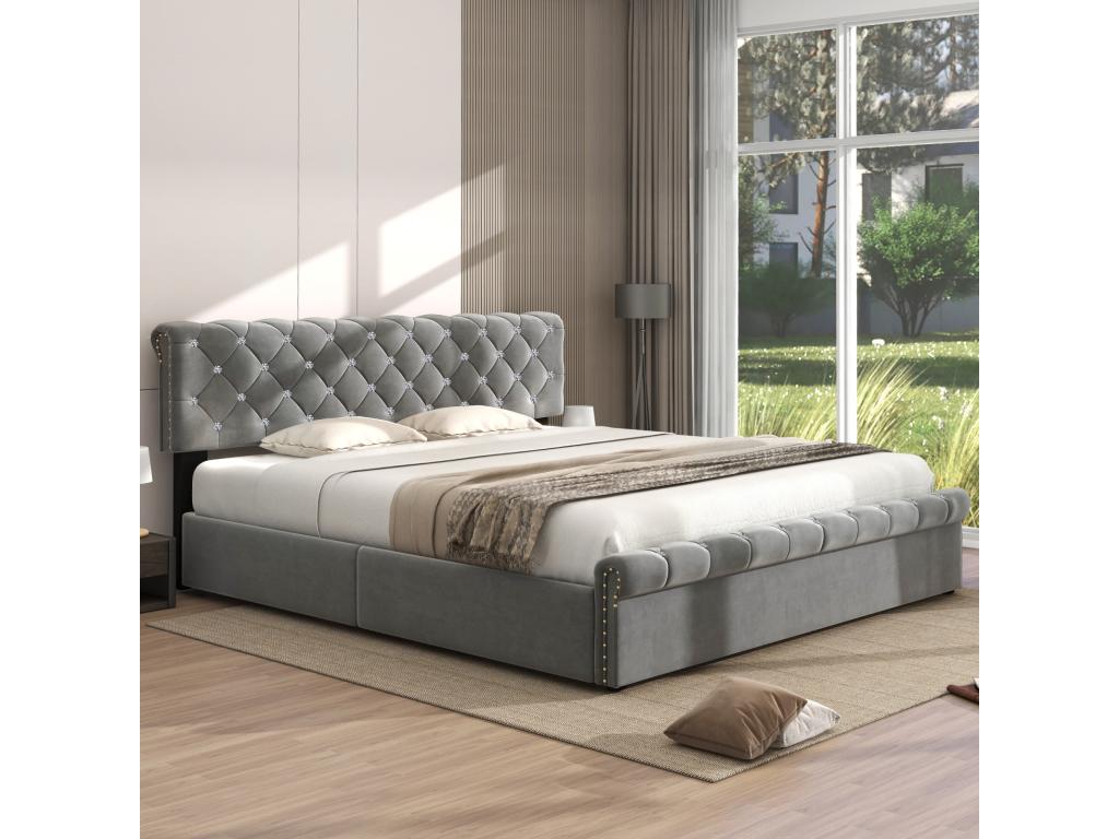 single bed 180x200 with height-adjustable headboard in grey snowflake velvet ASWT97162