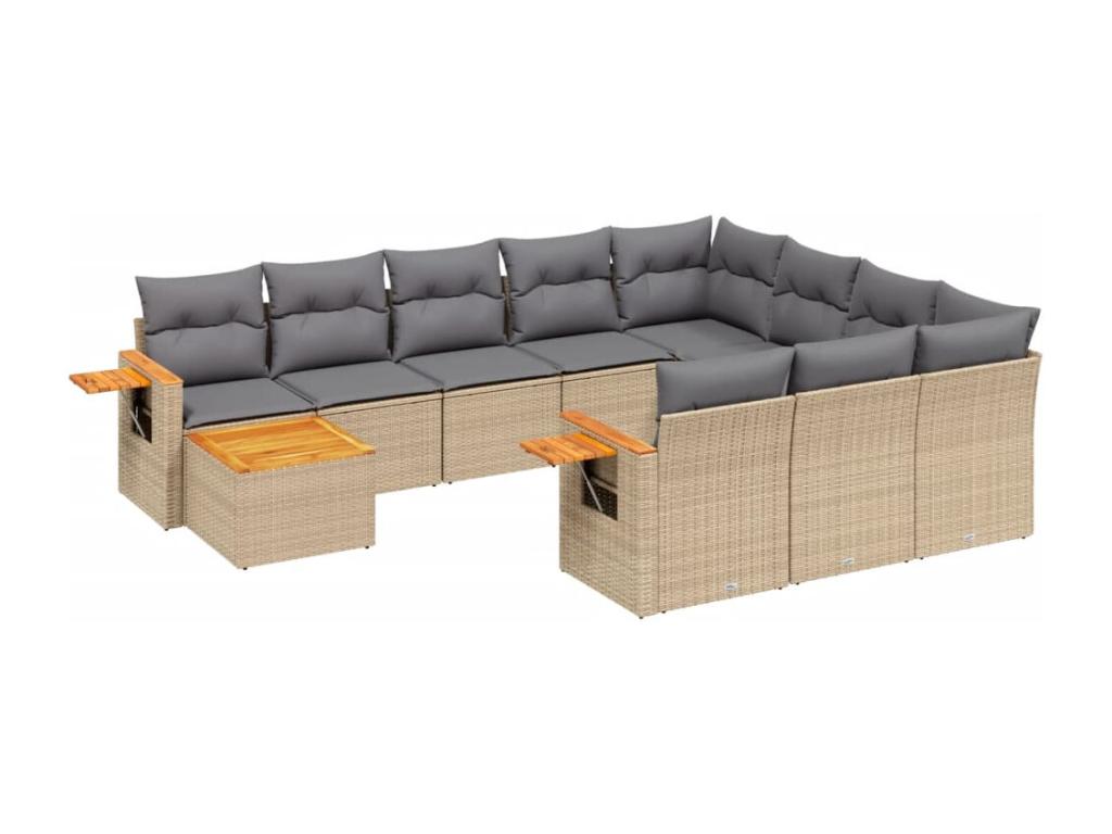 11-piece garden furniture set with beige resin wicker cushions LNEP79733