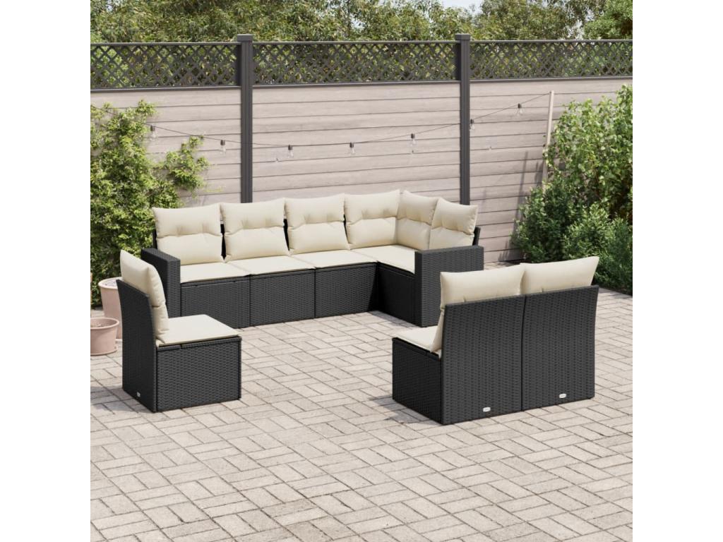 8-piece garden furniture set with cushions, black resin wicker ZTFP33787