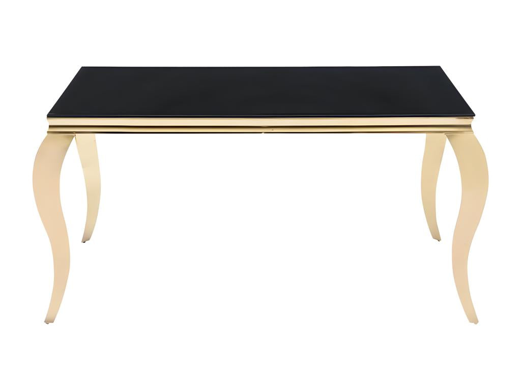 Baroque dining table for 4 to 6 place settings, gold and black glass, 150x90 cm, ZFQG38010