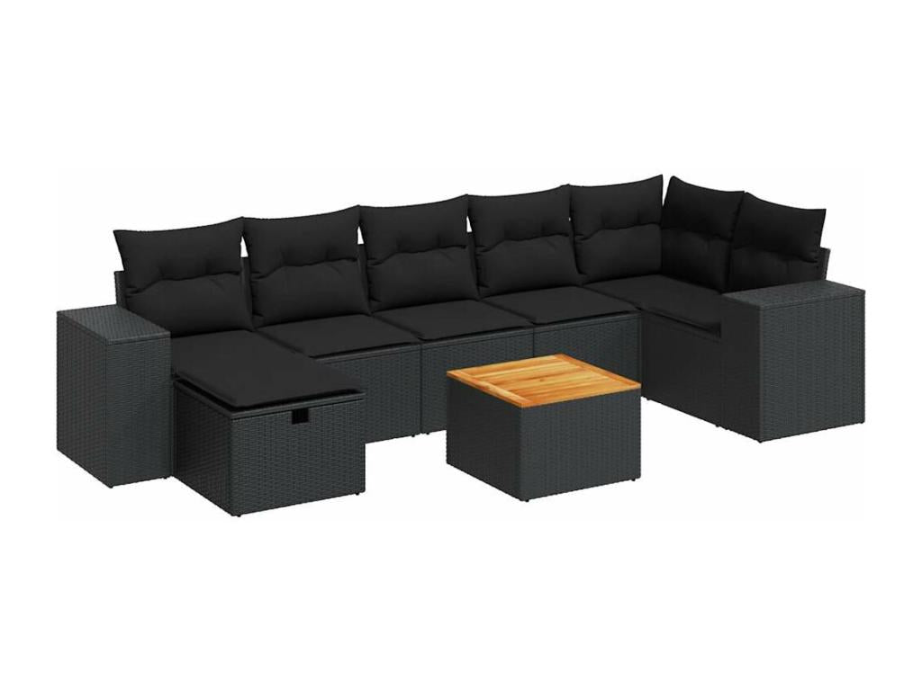 8-piece garden furniture set with cushions, black resin wicker OUPU28243