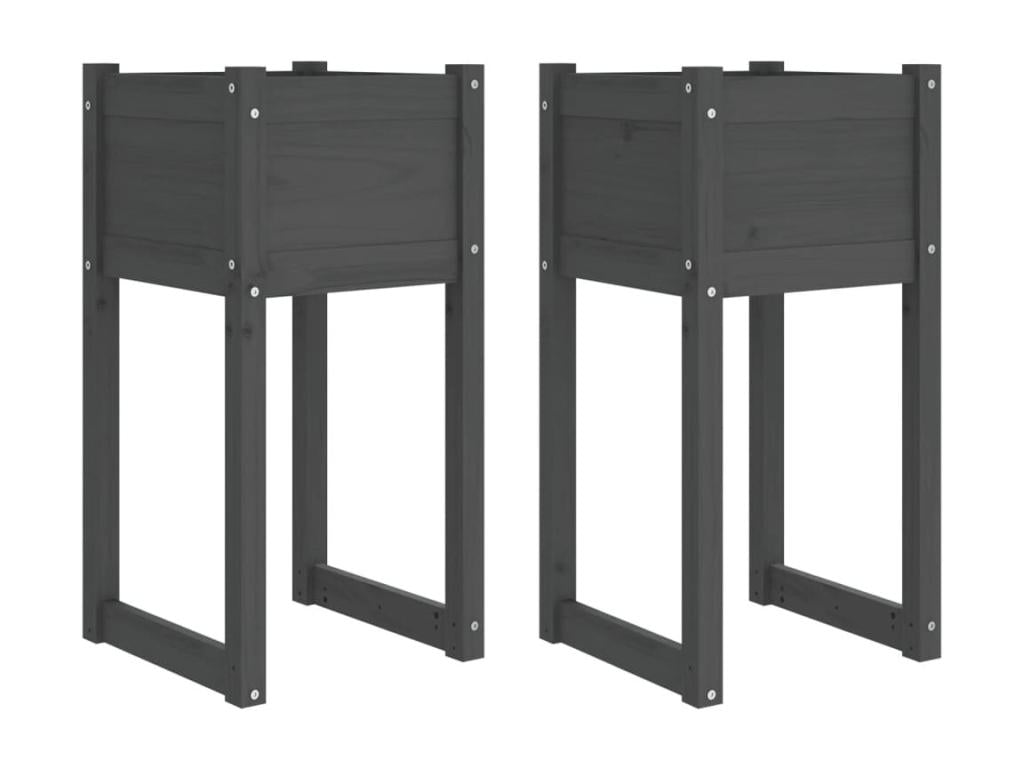 2-piece planter set, grey, 40x40x81 cm, solid pine wood, ZWCP91446