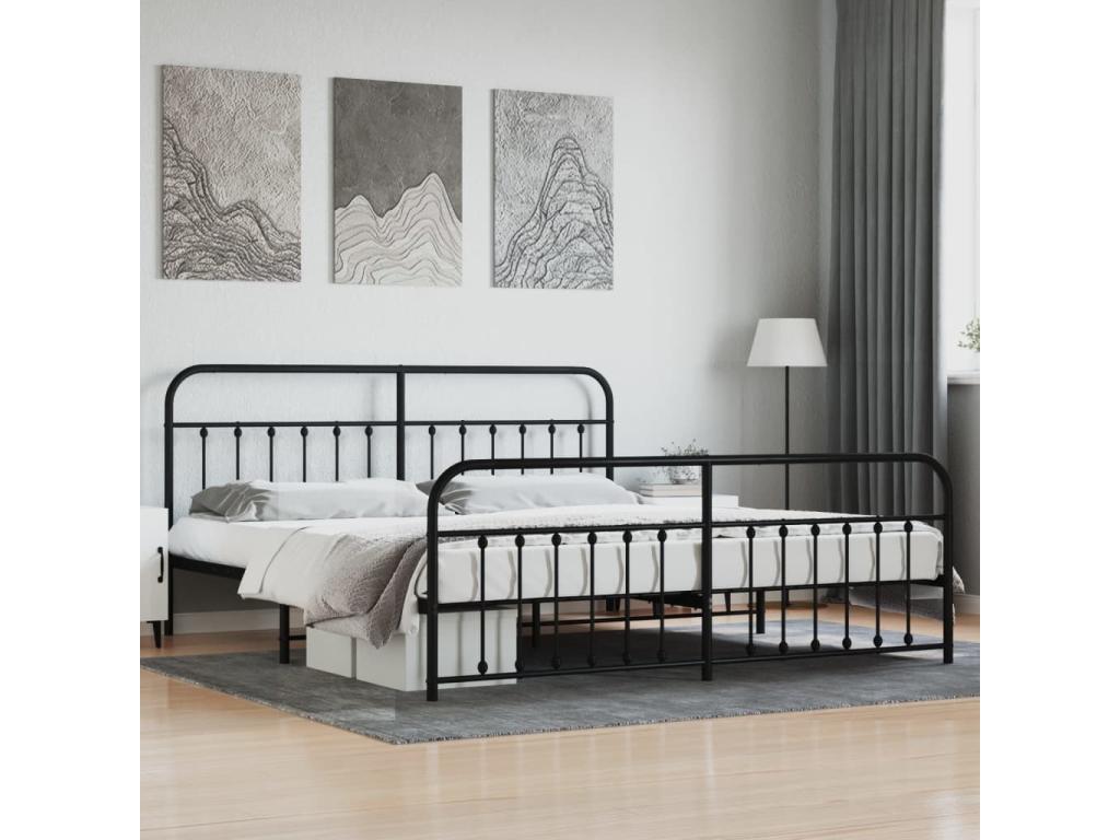 Metal bed frame with headboard/footboard, black, 193x203 cm, ROWC40159