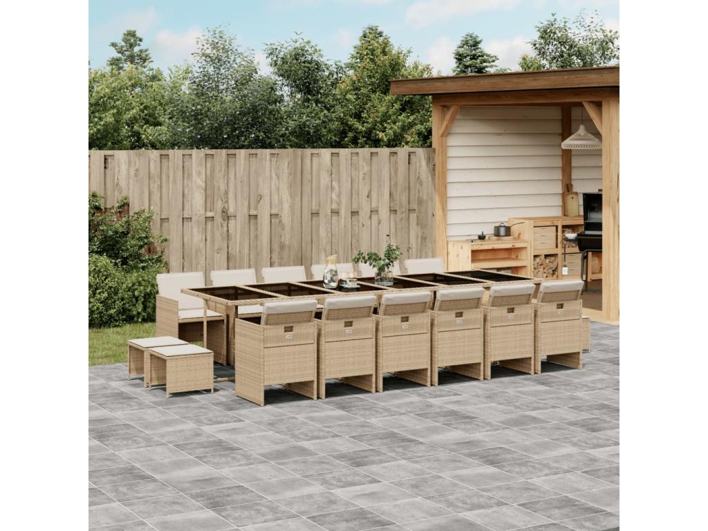 17-piece beige garden dining set with cushions DZDD83010