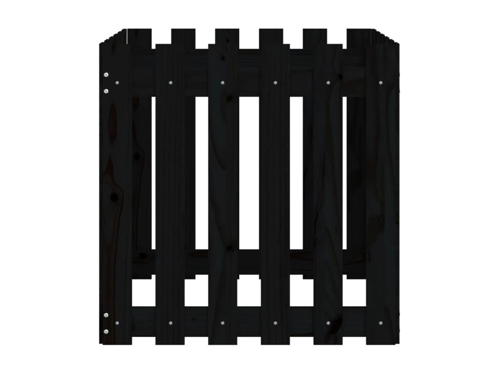 Planter with black fence design, 60x60x60 cm, solid pine, WBZT26526