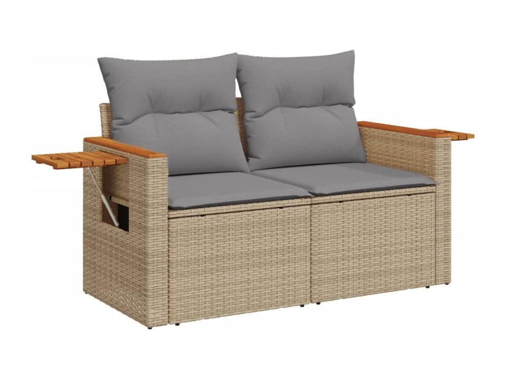 Garden furniture set with cushions, 9 pieces, beige woven resin, MEBG33185