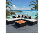 Dormeva VXQD48993 6-piece black wicker resin garden furniture set with white cushions