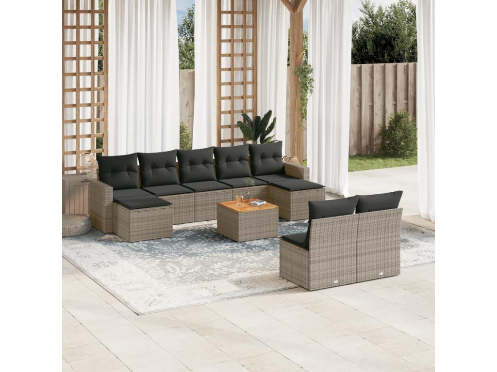 Garden furniture set with cushions, 10 pieces, grey woven resin CSFI34236