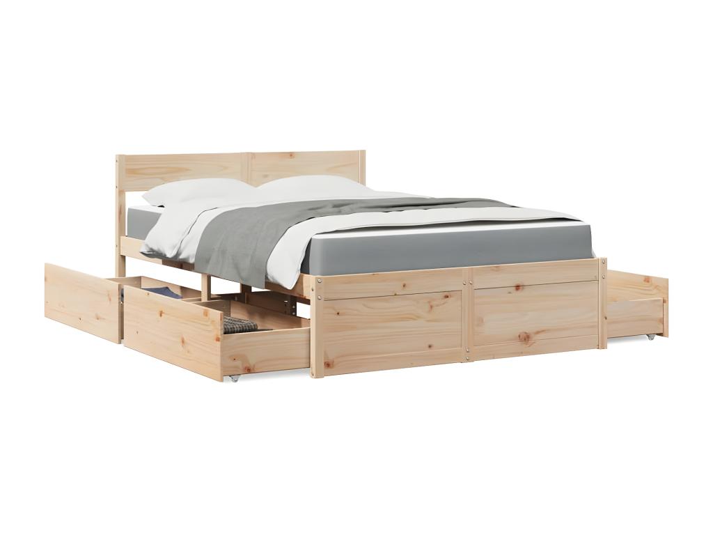 Bed with drawers and mattress 140x190 cm solid pine wood MYGE82031