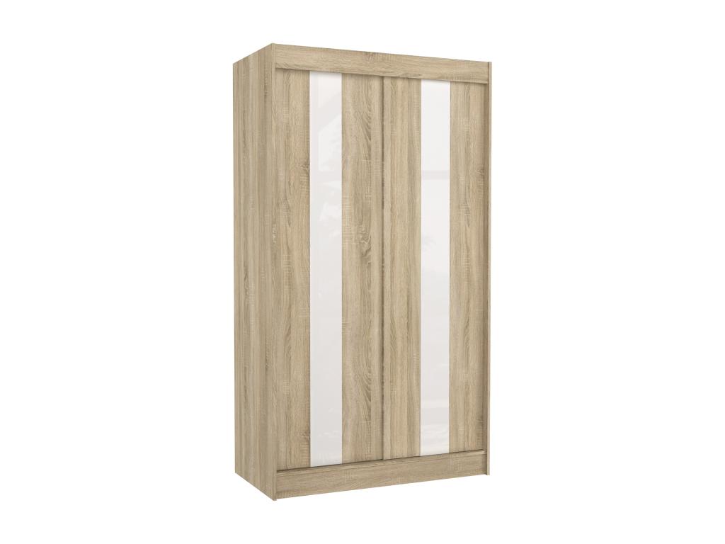 Lysvia bedroom wardrobe with sliding doors in light matte wood and white lacquer - 3 sizes - Width 120 cm FNMT72760