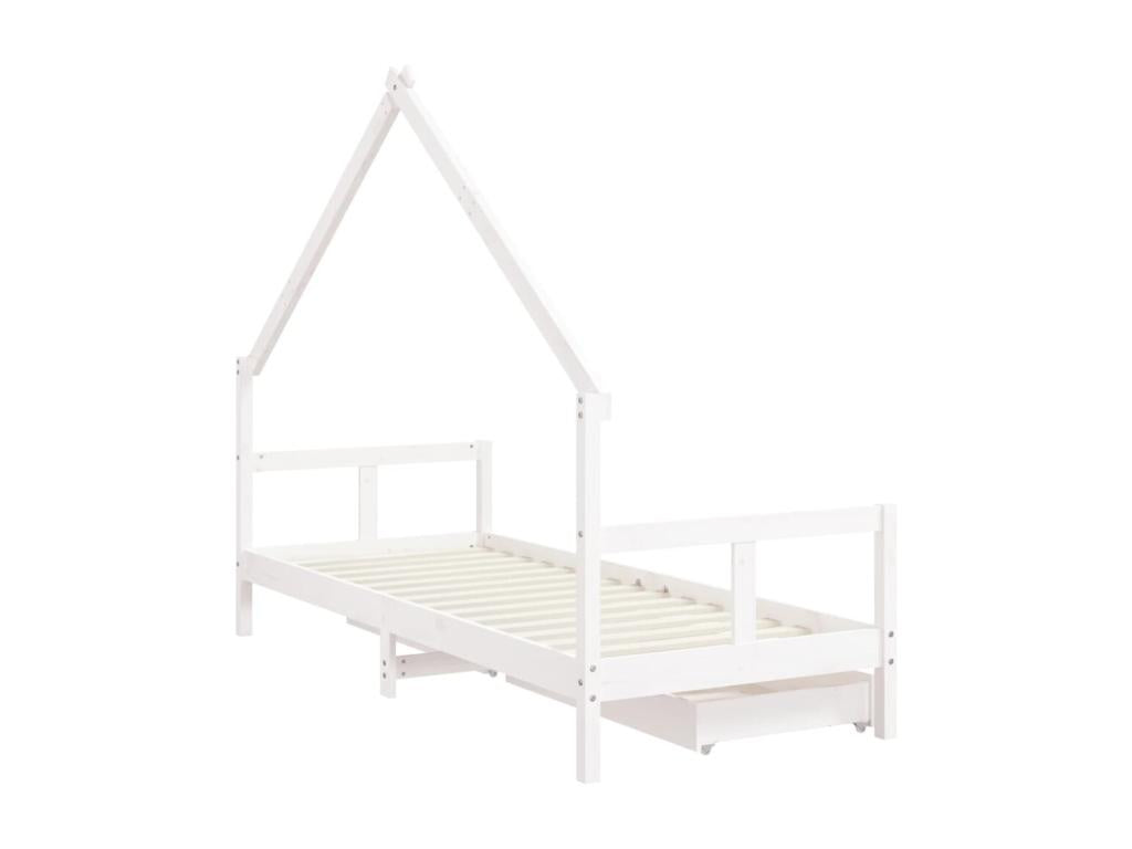 Children's bed frame with drawers, white, 80x200 cm, solid pine wood, LXST98288