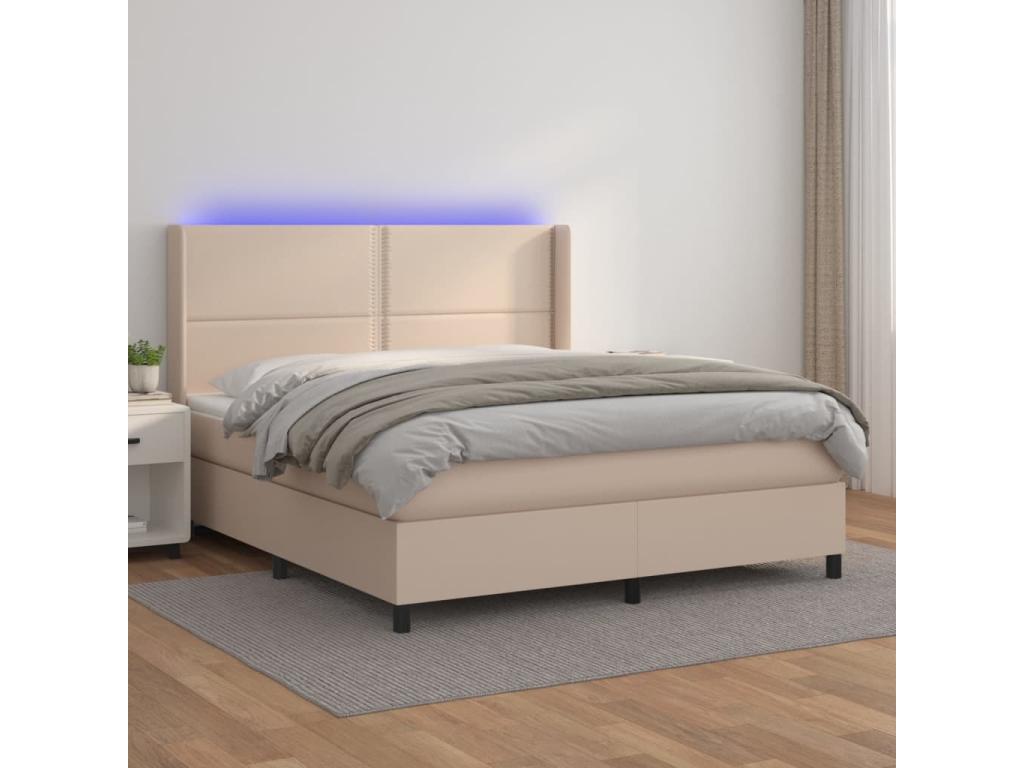 Upholstered bed base with LED mattress, Cappuccino color, 180x200 cm, Faux leather, EDBO06041