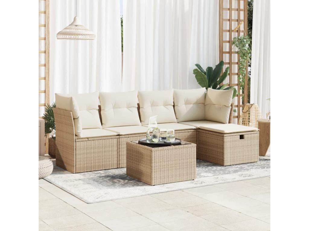 Garden furniture set with cushions, 6 pieces, beige woven resin ELBS58867
