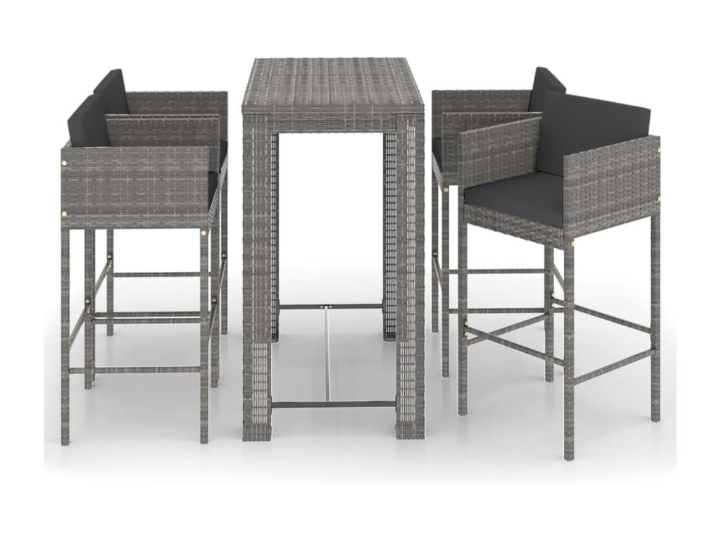 5-piece garden bar set and cushions, Grey Wicker Resin 15 WOVQ42760