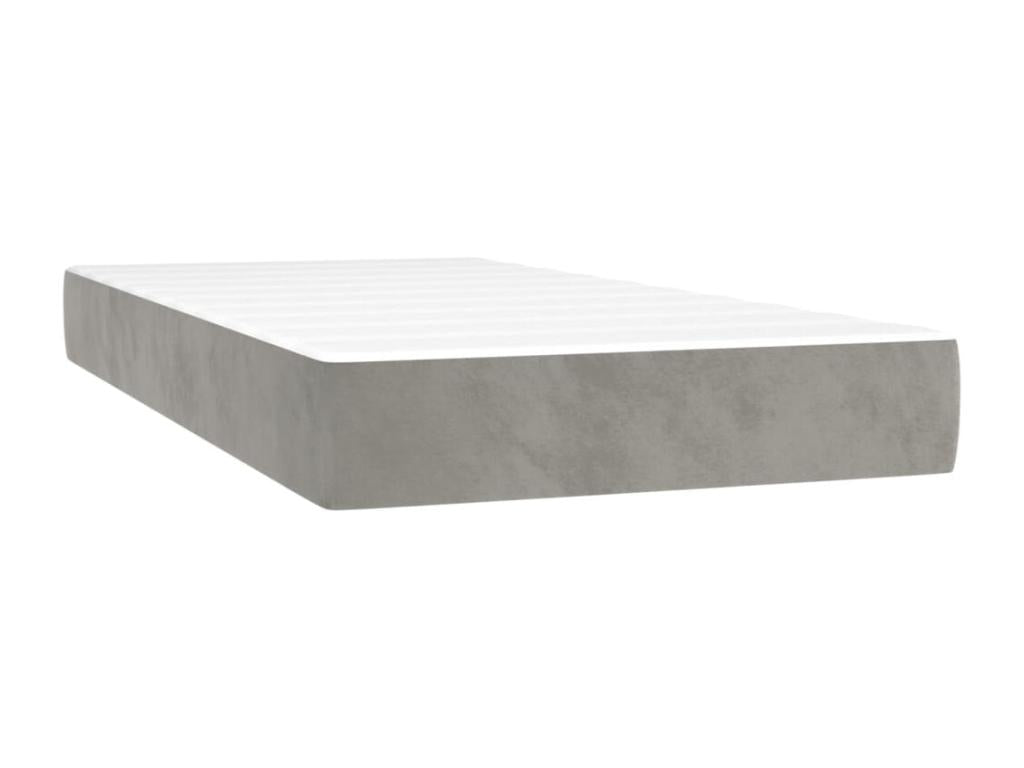 Upholstered bed base and mattress with LED lighting, light grey, 90x190cm, velvet, WKXB38943