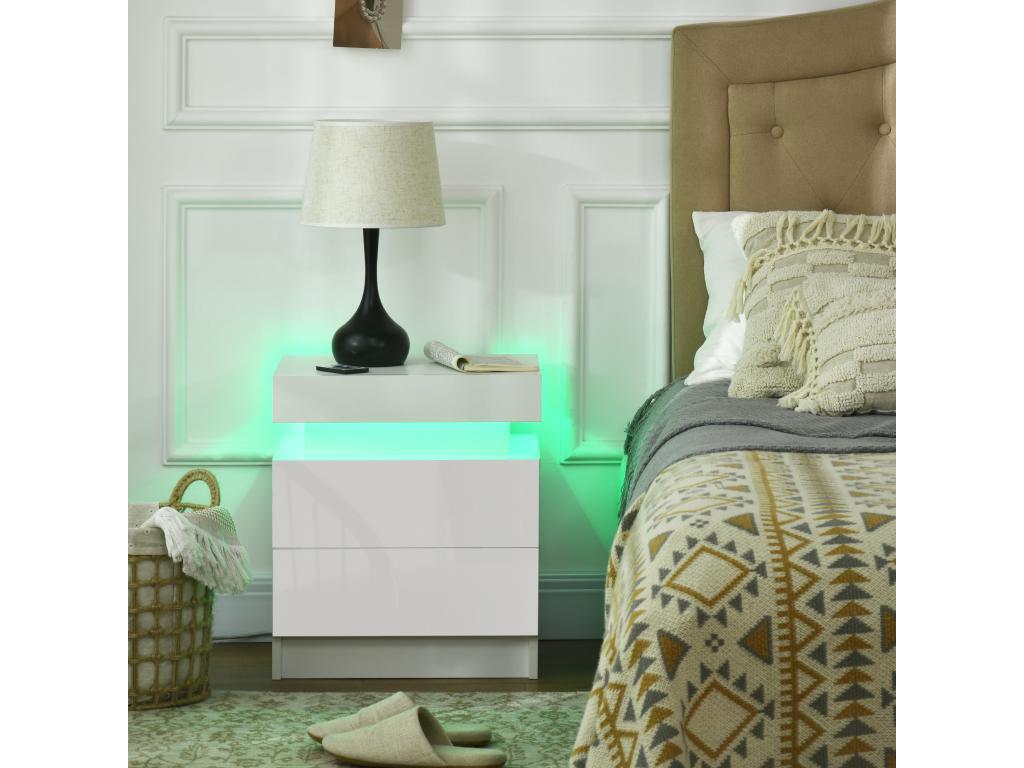 LED bedside table with 2 drawers, white lacquered finish MFYO03284