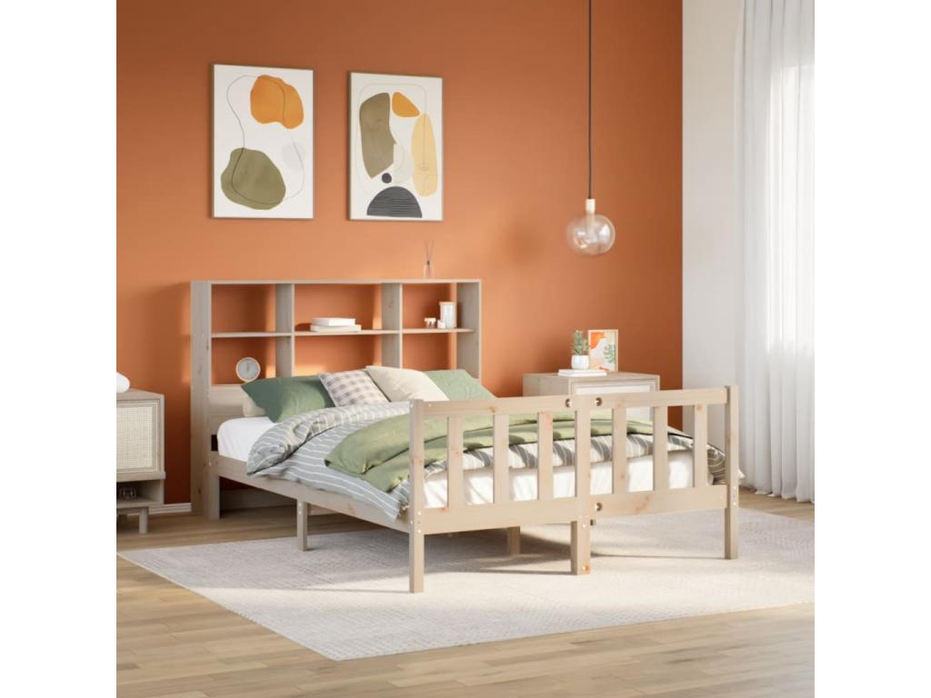 Bookshelf bed without mattress, 160x200 cm, solid pine wood, TRAP53941