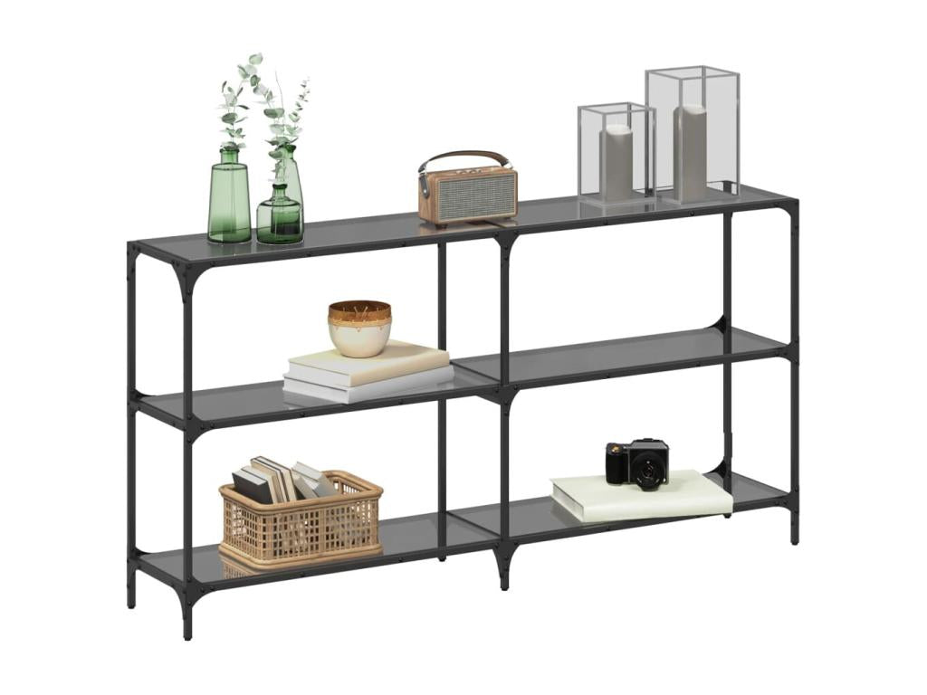 Console table with black glass top, 158.5x30x81 cm, steel, ZUHZ55340