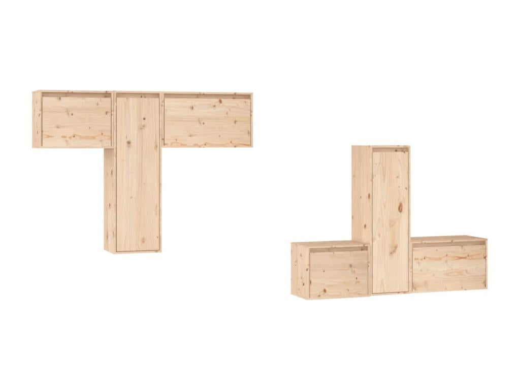 6-piece TV unit, solid pine wood, ZWKC69903