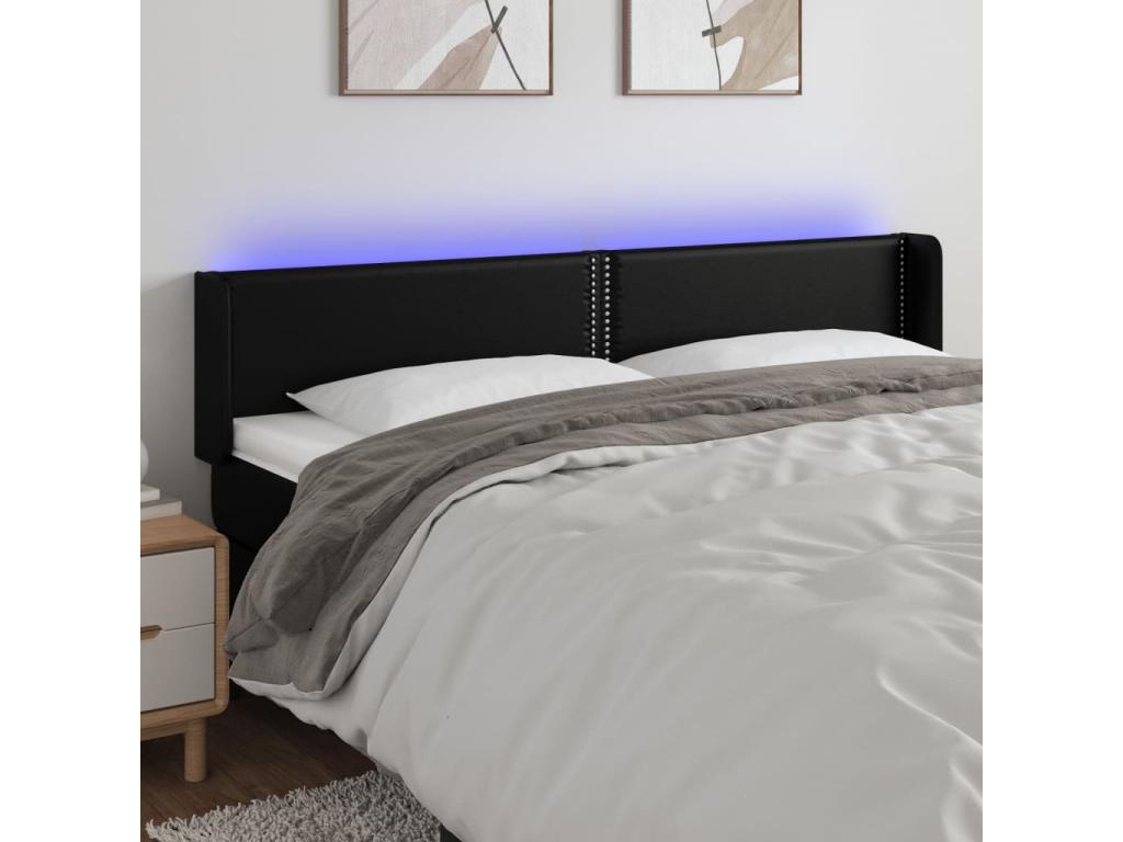Black LED Headboard 163x16x78/88 cm Faux Leather RHMV24608