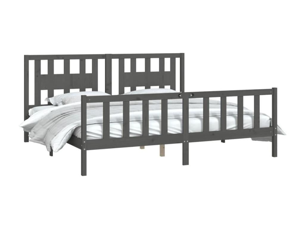 Bed frame and headboard, grey, solid pine wood, 200x200 LCWN09523